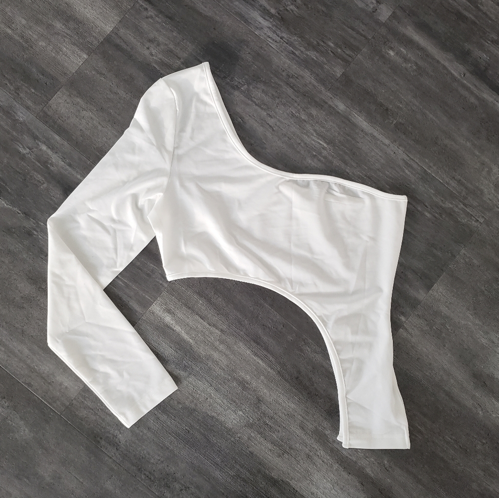 White Asymmetrical Artwork Long Sleeve